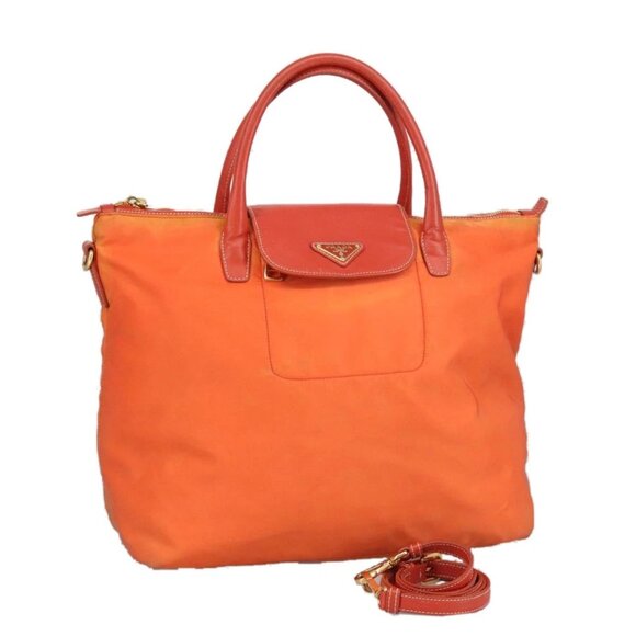 PRADA Hand Bag Nylon Leather 2way Orange Auth 99127 - Picture 1 of 16